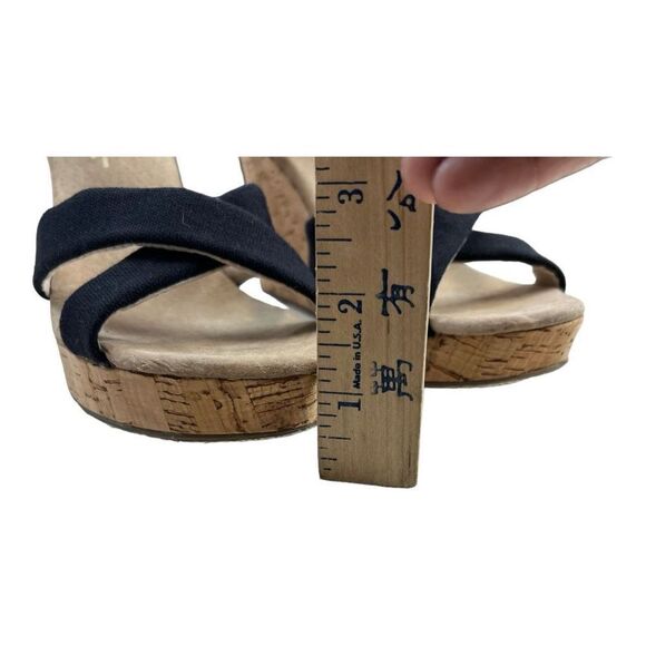 Toms Sierra Women's Canvas Open Toe Criss Cross Cork Wedge Heels Black Size 8.5 - Picture 4 of 11